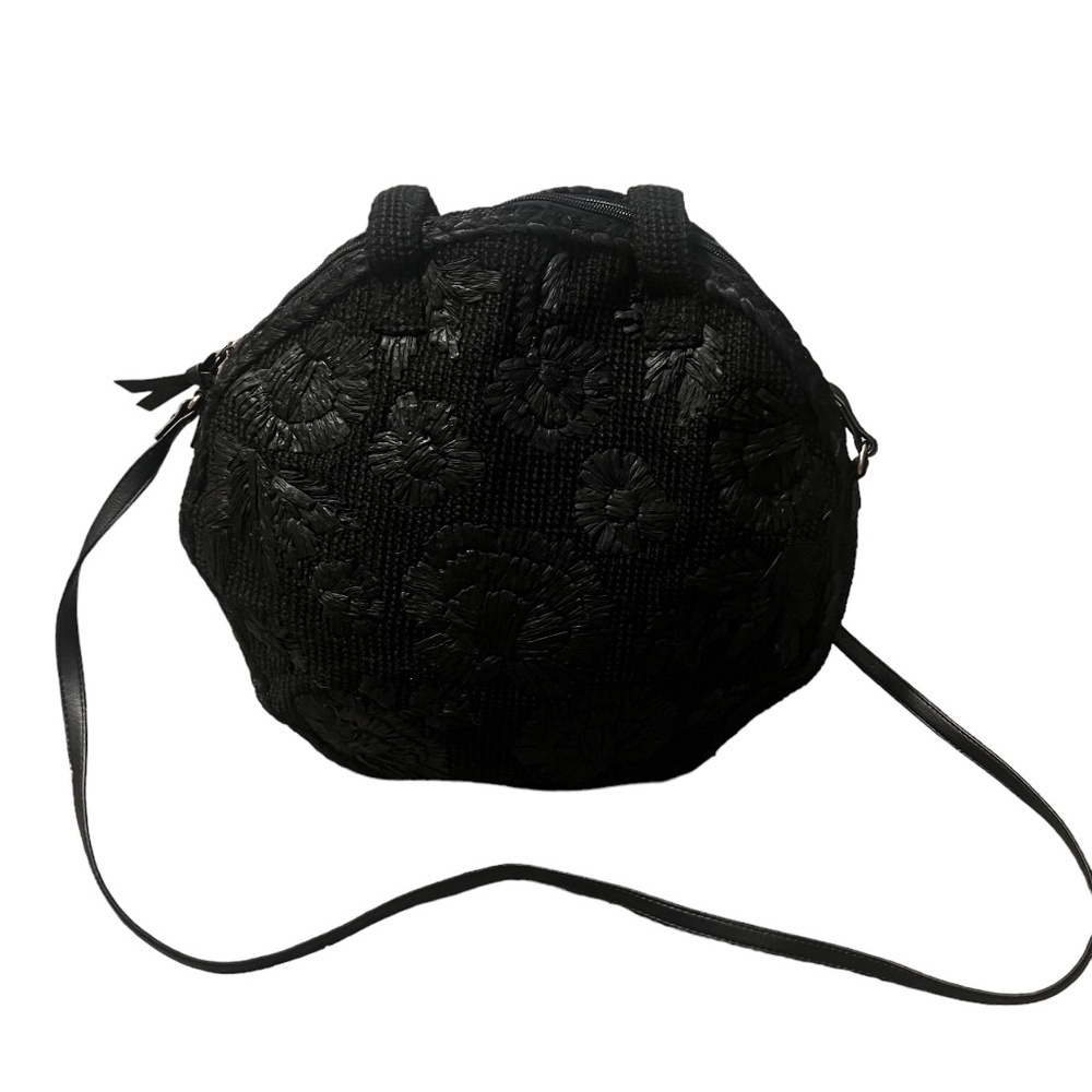 Accessorize London Black Round Straw Bag